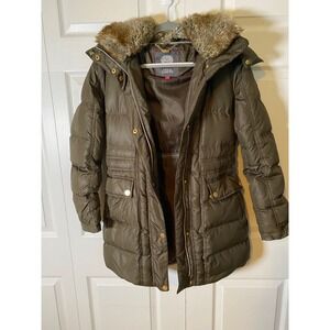 Vince Camuto Womens Olive Green Faux Fur Trim Hooded Down Puffer Parka Coat S